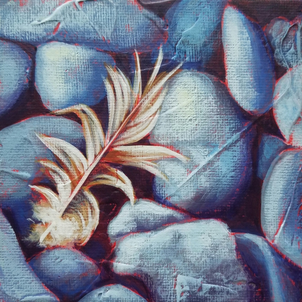 #28 Feather on Rocks by Carlynne Hershberger